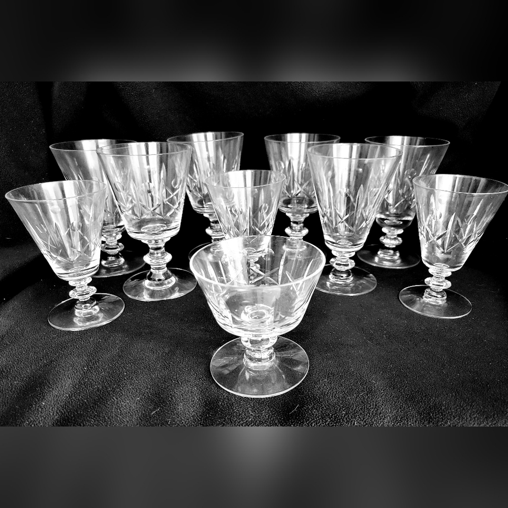 Vintage Clear Crystal Ball Short Stemmed Wine & Sherbet Glasses - Lot of 12